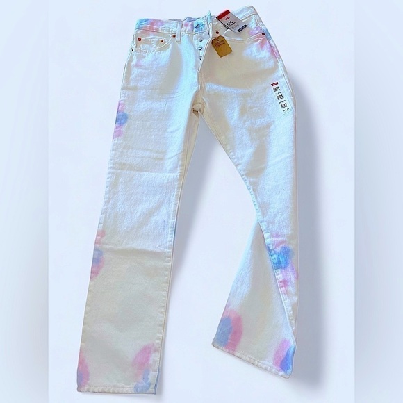 NWT LEVIS Strauss 501 Button Fly High Waist Straight Jean 30x 30 White …Hippie - Picture 2 of 16